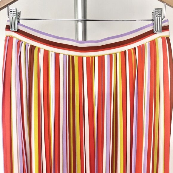 Forever‎ 21 Contemporary Colorful Stripe Pleated Midi A-Line Skirt Sz L - Picture 3 of 15